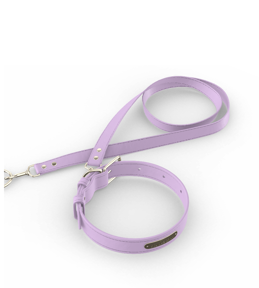 Collar MD, Leash 48"L (Full Grain Lilac)