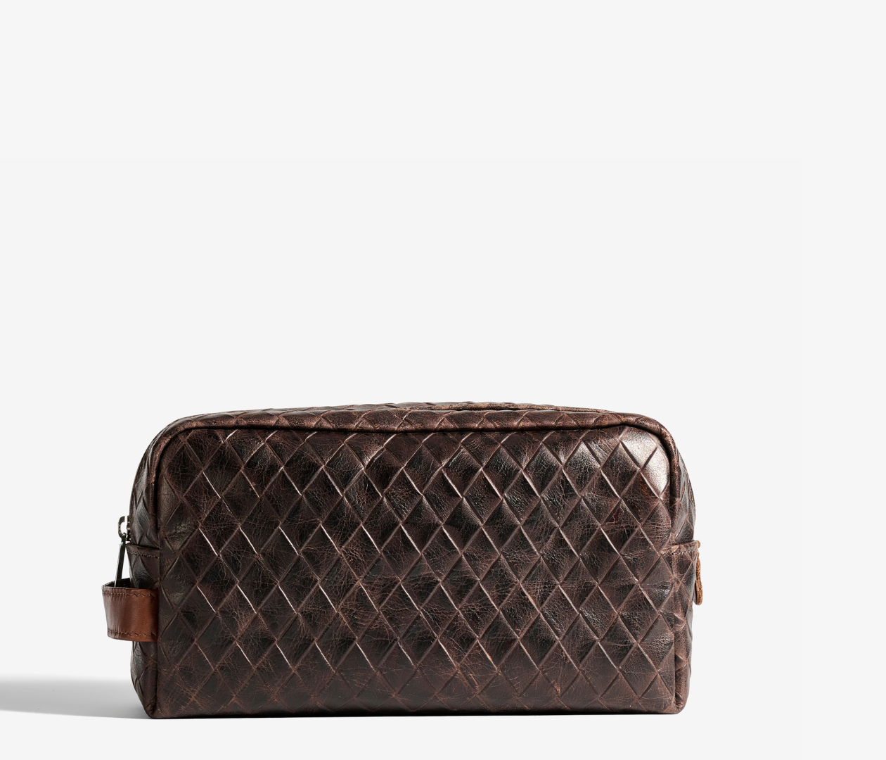 Basketweave Brown Leather on Impromptu Toiletry Bag
