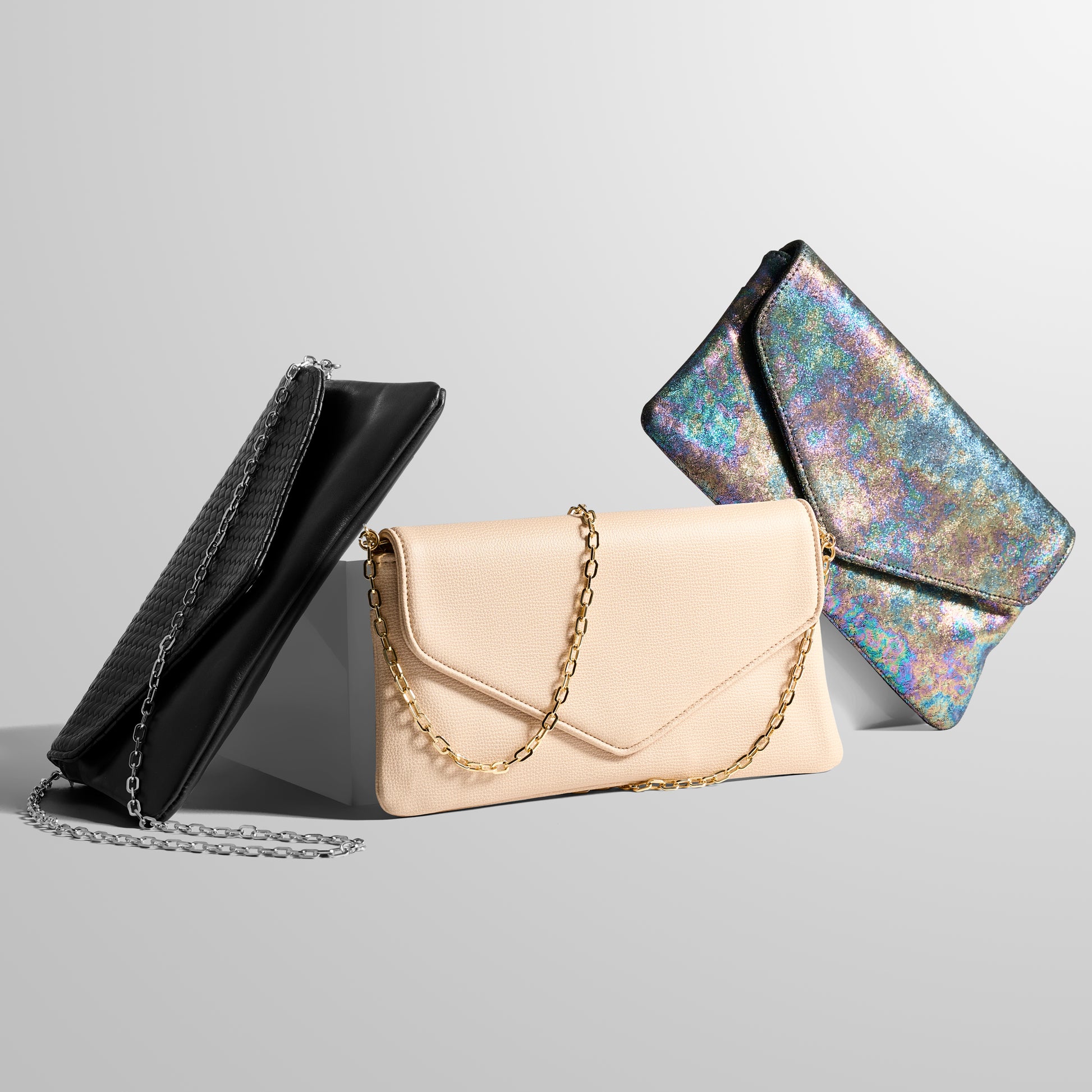 Comodo Envelope Clutch in Woven Black Soft Black Silver Hardware Group