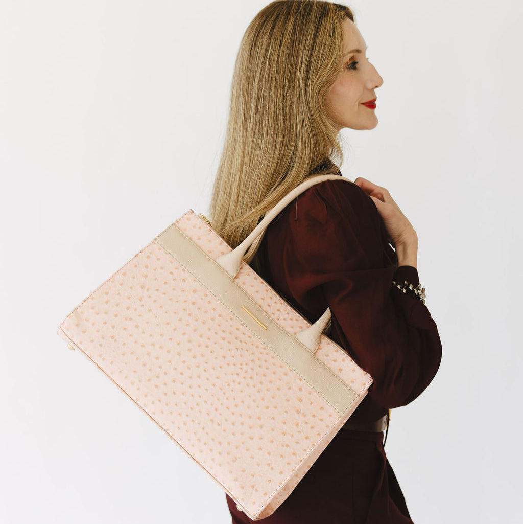 Courante Large Carryall in Ostrich Pink Model Side