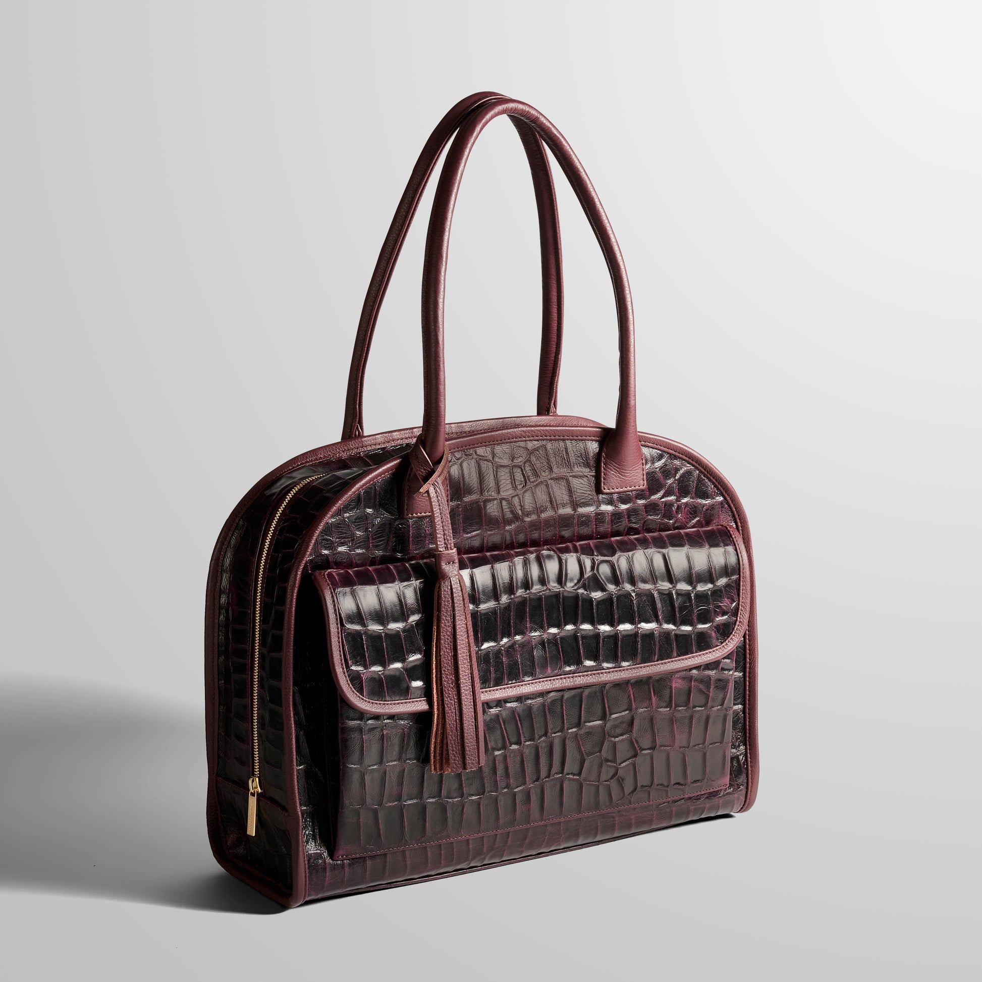 Diva Carryall in Croco Burgundy/Bordeaux Travel Bag Side