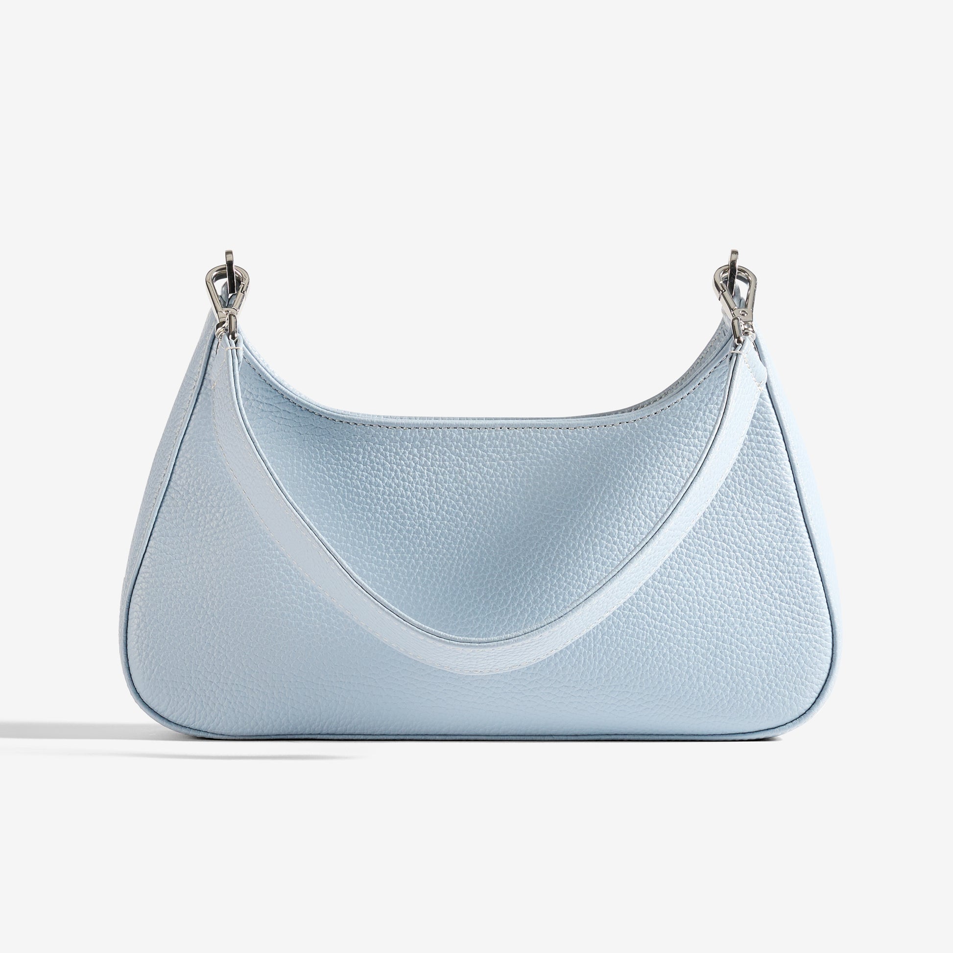 Harmony Shoulder Bag in Soft Steel Blue Silver Hardware Front Strap