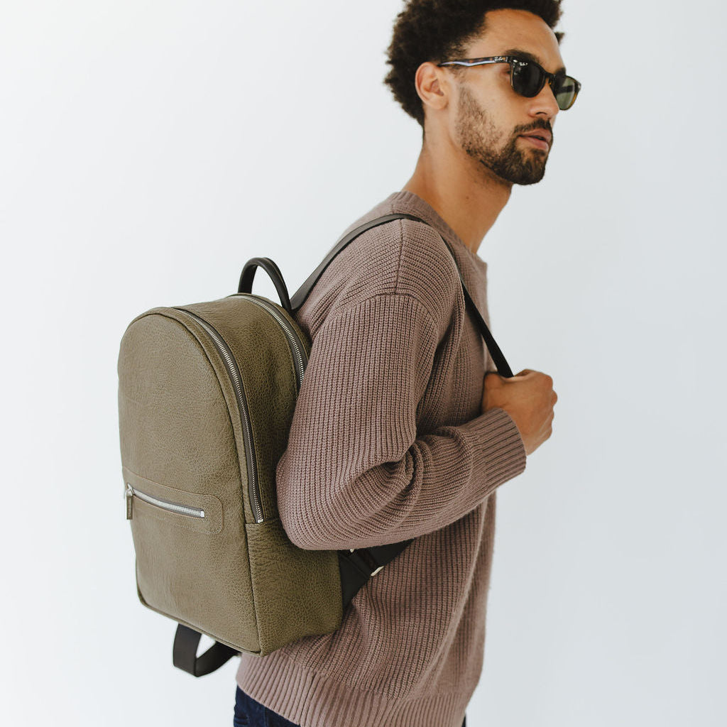 Motto Medium Backpack in Savanna Moss/Black on Male Model Side