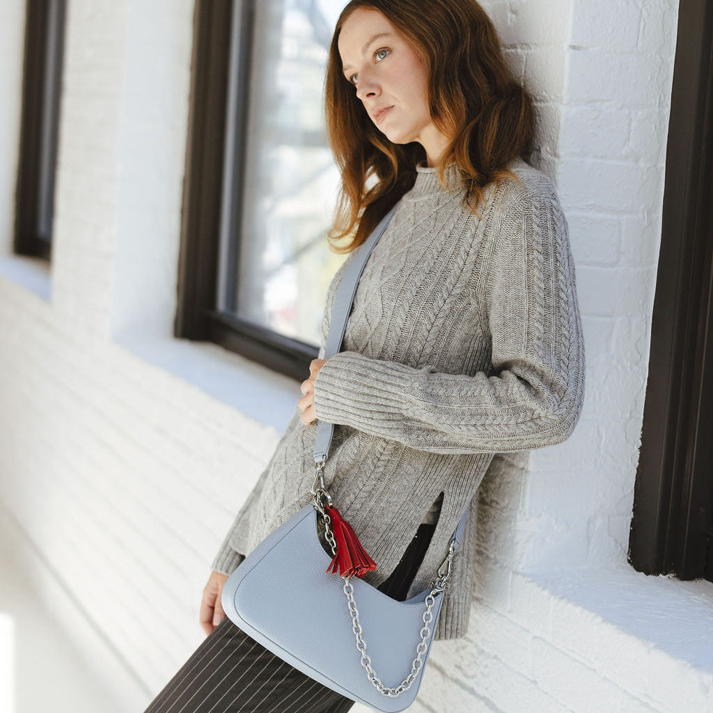 Harmony Crossbody with Chain Steel Blue on Model