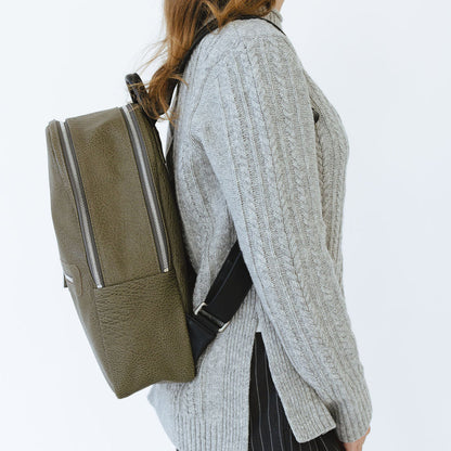Motto Medium Backpack in Savanna Moss/Black on Female Model Side