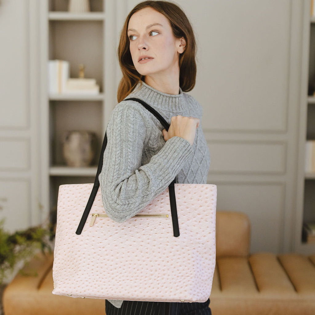 Opus Large Tote in Ostrich Pink/Black on Model