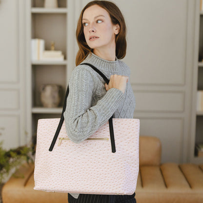 Opus Large Tote in Ostrich Pink/Black on Model