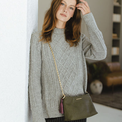 Vivace Crossbody with Chain Strap in Savanna Moss on model