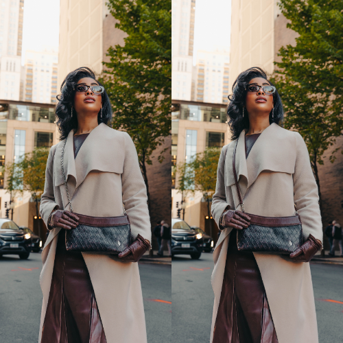 Allegro in Basketweave Brown in Chain and Leather Strap on Model