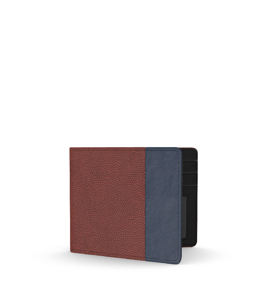 Two-Tone Leather Slim Billfold Wallet | 4.5W x 3.5H x .5D Football/Cognac | Laudi Vidni