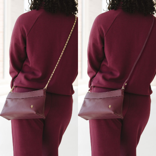 Allegro in Plum in Chain and Leather Strap on Model