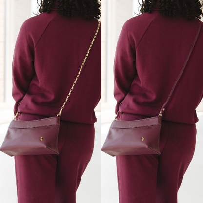 Allegro in Plum in Chain and Leather Strap on Model